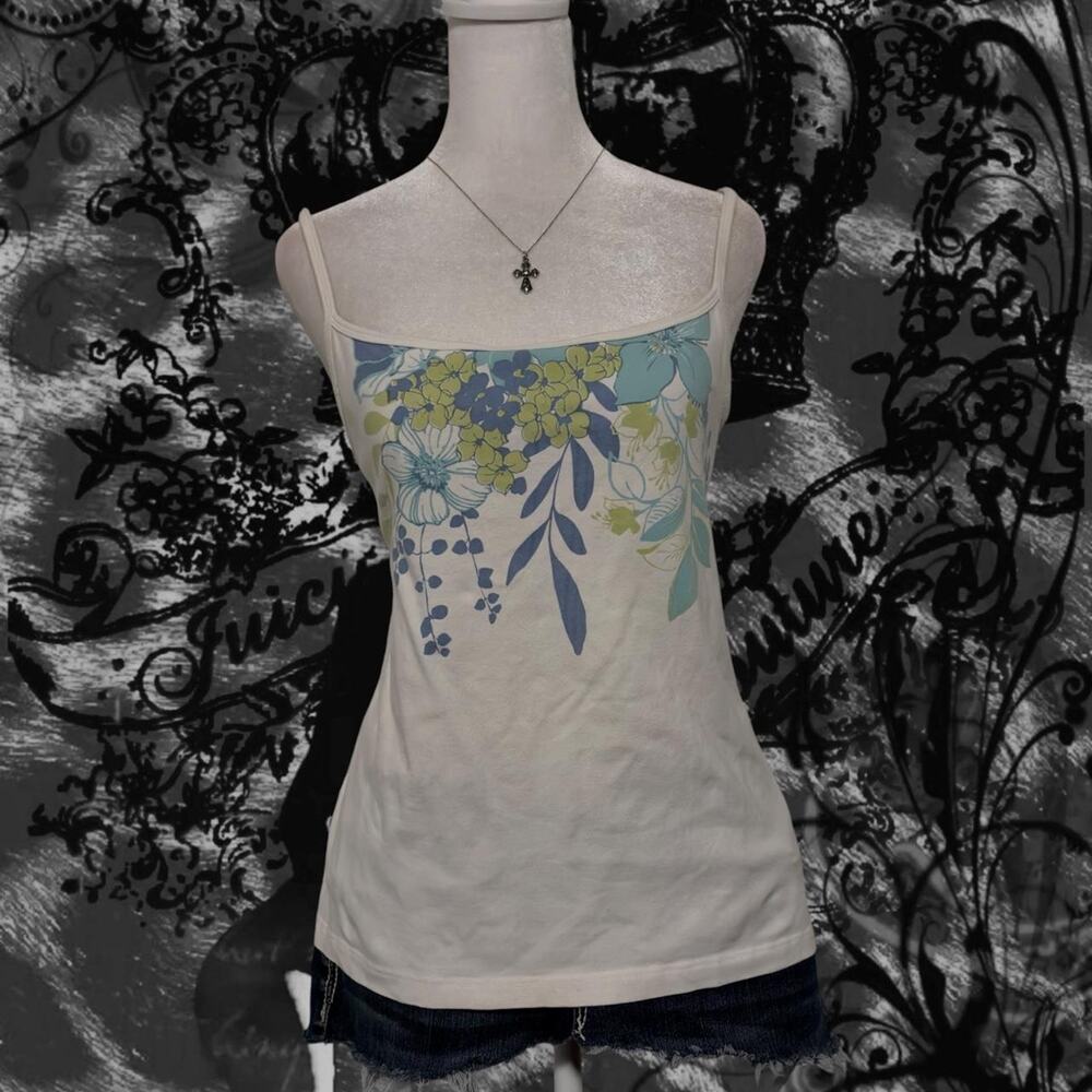blue green floral print white floral fairy boho whimsical coquette cami